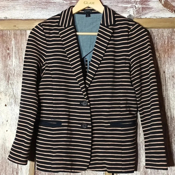 J. Crew women's fall nautical preppy academia blazer notched collar striped S - Picture 3 of 8